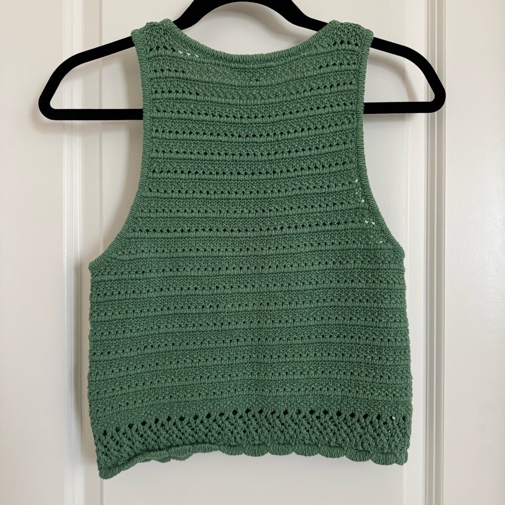 Madewell Sage Green Crochet Tank Top, S - Picture 2 of 12